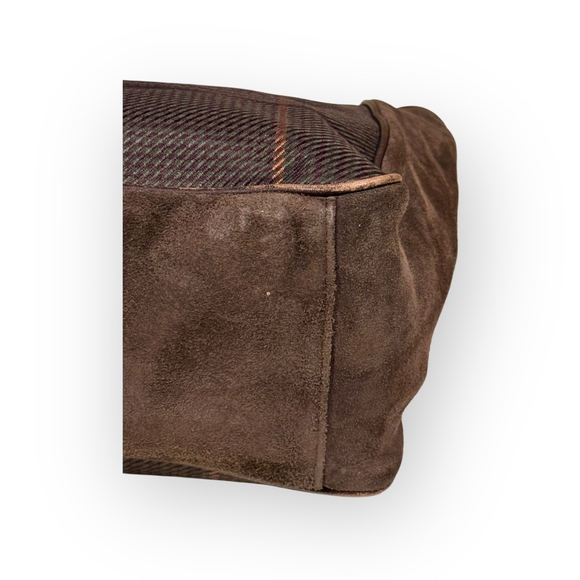 Vintage 90s Lauren Ralph Lauren Brown/Green Glen Plaid Tote Suede Trim - Picture 6 of 11